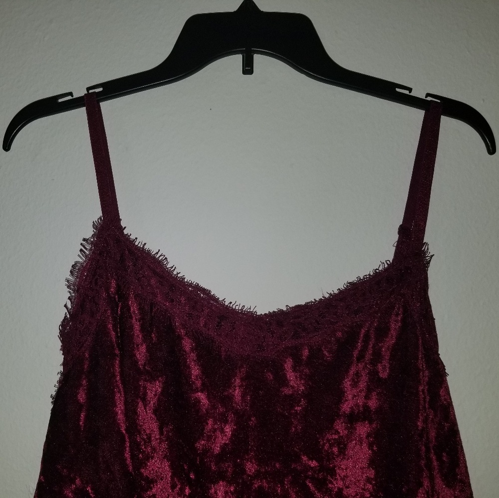 Velvet Frayed Maroon Camisole - Picture 3 of 5